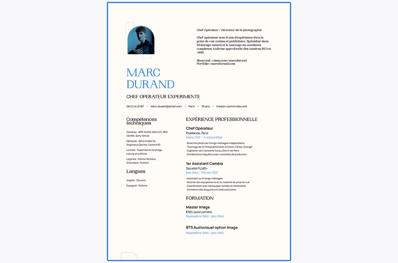 exemple de CV pour le cinéma
